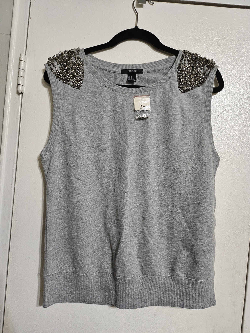 Forever 21 Gray Sleeveless Tank with Beaded Shoulders